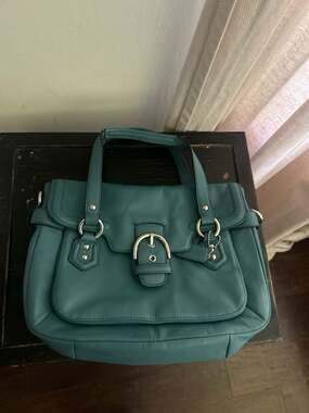 Coach Campbell Leather Satchel Crossbody Purse in Mineral Blue F27231